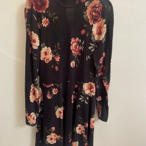 Floral Long Sleeve Dress - Black and Red